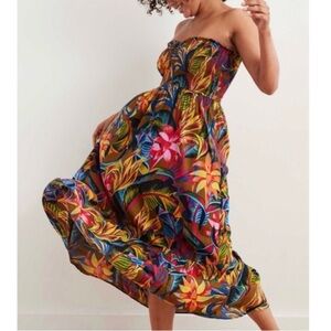 Aerie Multicolor Tropical Strapless Dress Large